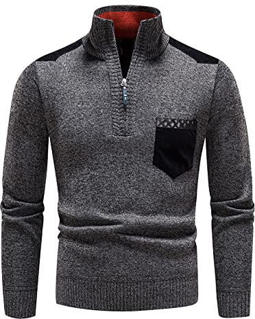 Générique Pull Camionneur Homme Chic Pull Homme Casual Sweat Homme Col Mao Pull Col Roulé Homme Pulls Homme Hiver Sweat Zippé Homme sans Capuche Sweat-Shirt Homme Classics Sweats Homme Confortable