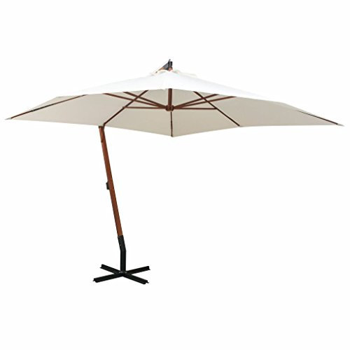 ShGaxin Sombrilla Colgante con Palo de Madera Blanca 300x300 cm, Parasoles De Jardin, Sombrilla Piscina, Sombrilla Terraza Exterior, Parasol Playa, Sombrillas para Jardin - 42968