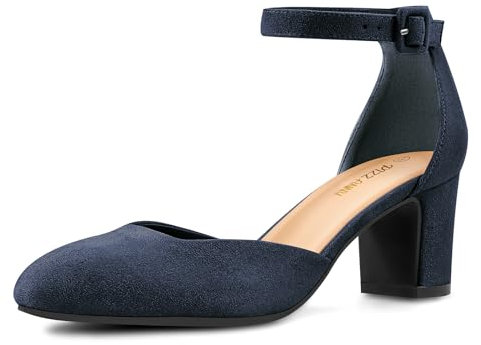 PIZZ ANNU Damen Pumps mit Blockabsatz Glitzer Riemchenpumps Elegant Hochzeitsschuhe Knöchelriemen Spangenpumps Geschlossene Zehenkappe Dunkelblau EU 38