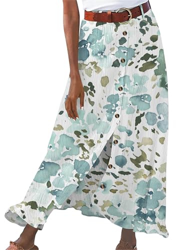 EFOFEI Femme Bouton Avant A Ligne Midi Jupe A Ligne Coton Lin Jupes Eté Plage Boho Jupes Longue