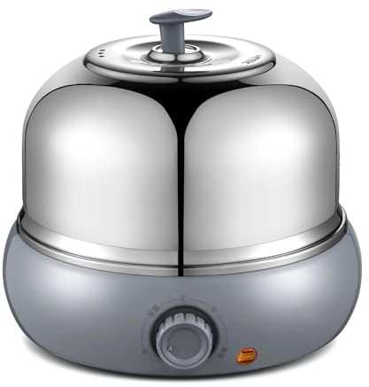 SHJ-HIUXCZ Cuociuova Elettrico a Vapore Elettrico in Acciaio Inossidabile 304 con 9 Uova con Grande capacità, per Pane Morbido, Medio, sodo, in Camicia, con Uova alla Crema,Grey-singlelayer