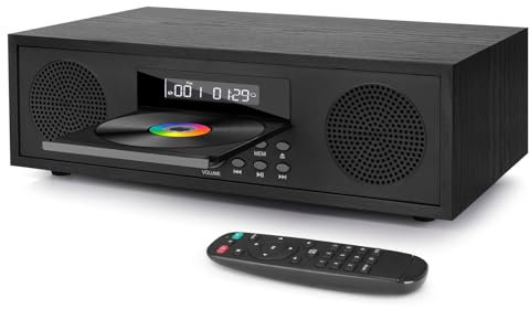 Microcadena Compacta Hi-Fi, Microsistema Bluetooth Compatible con CD/MP3, Radio FM, Sistema de Fiesta con Entrada USB y AUX, Sistema de Música para el Hogar, Reproductor de CD con Salida de Audio