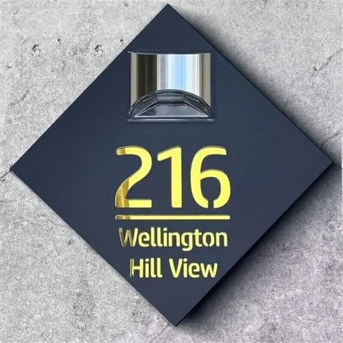 Plaque solaire moderne personnalisée avec lumière LED, numéro de maison solaire, éclairage mural extérieur, panneau de porte avec lampe solaire, plaque de maison découpée au laser (20 x 20 cm, noir et