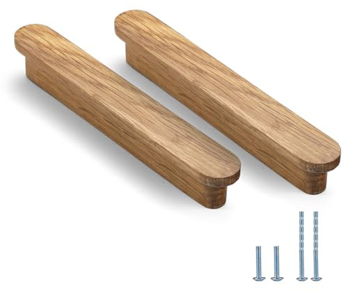 Evionlin Lot de 2 poignées en bois de hêtre de 187 mm pour armoires de cuisine, meubles, commodes, placards et tiroirs