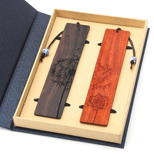 Lot de 2 marque-pages en bois - Boîte cadeau - Marque-page gravé - Fait à la main - Vintage - Cadeau pour les amateurs de livres masculins et féminins