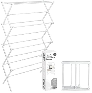 ZOES HOMEWARE 4-Tier Clothes Drying Rack, 4ft High Foldable Drying Rack Clothing for Indoor & Outdoor, Portable Collapsible Laundry Dryer for Laundry Room and Apartment, White 29 L x 49 H x 11.5 W