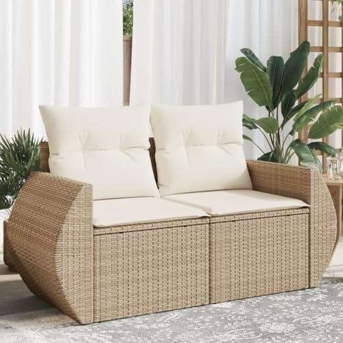 Verderoom Divano da Esterno 2 Posti, con Contenitore, Divanetto da Esterno, Salotto da Giardino, Divano Rattan, Divani da Giardino, in Polyrattan Beige