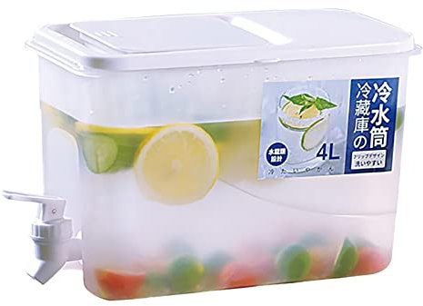 4L Drink Dispenser, Fridge Water Dispenser with Tap, Juice Jug for Hot & Cold Water, Brew, Beer, Cocktail, BPA-Free Plastic Beverage Container for Home, Pub Party - with Leak-Proof Tap