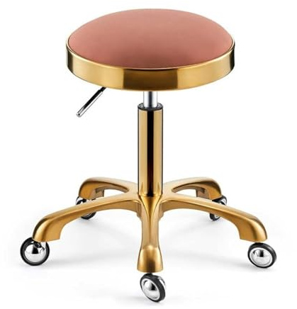 Sadelpall, Beige Silver Rullande Snurrpall Skönhetssalongstol, Läderkudde for Medicinsk Vård, Spa Kontor Massage Manikyr Tatueringsstol(Pink,Gold)