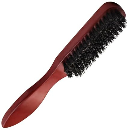 Slick Back Hair Brush,Boar Bristle Hair Brush with Leaf Shape Handle for Smooth Flyaways, Frizz, Sleek Ponytail, Buns and Edge Baby Hairs, Teasing,Suitable for Both Men and Women (Reddish Brown)