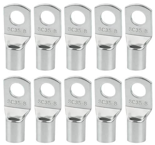 10 Piezas Terminales Eléctricos 35mm² M8 Sin Aislamiento SC Cobre Grueso Zincado Terminales Tubular Anillo para 50mm² Cables Batería Cajas Vehículos Instalaciones Eléctricas Industriales Automotrices