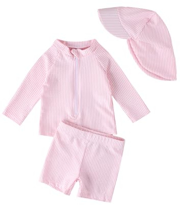 JiAmy Småbarn Baby Flickor Pojkar Rashguard-set med Badbyxor för Barn 3 st Långärmade Baddräkter, Rosa, 3 - 4 år