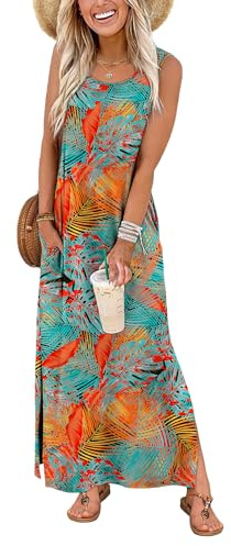 WIHOLL Womens Summer Maxi Dress Casual Ladies Dresses Elegant Sleeveless Maxi Dresses for Women UK with Split and Pockets