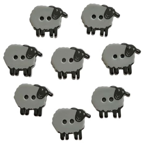 Sheep Resin Buttons 15mm - Sheep Character Sewing Buttons for Kids Clothes & Crafts, Pack of 8 (Grey and Black)