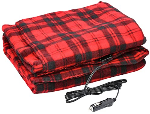 Heated Car Blanket - 12V Electric Travel Blanket for Car, Truck, SUV or RV - Portable Heated Throw for Road Trips, Camping or Winter Emergency Kit for Cold Weather Travel by Stalwart (Red Plaid)
