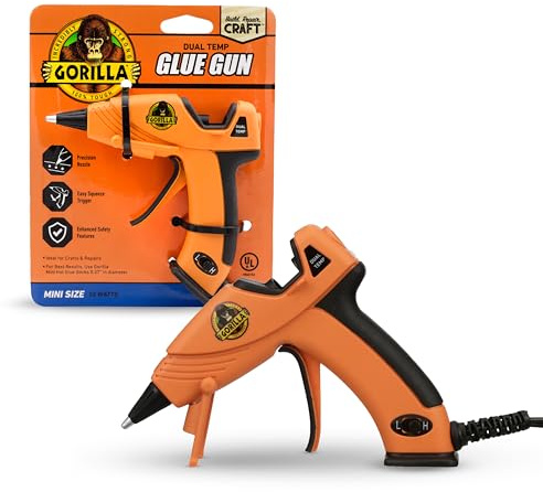 Gorilla Hot Glue Gun (Pack of 1) - Dual Temp Mini Size Hot Glue Gun with Precision Nozzle, Easy Squeeze Trigger, and Enhanced Safety Features for DIY, Craft, Repairs, and More