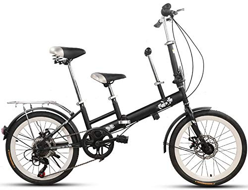Axdwfd Bici per Bambini Bicicletta da 20 Pollici, Madre e Figlio Tandem Folding Shifting Disc Brake Fence Cintura di Sicurezza Double Mother Pick Up Child Bicycle (Colore : Nero)