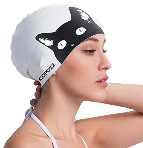 COPOZZ Erwachsene Badekappe, Unisex Wasserdicht Schwimmkappe für Herren Damen, Lange Haare Silikon Swimming Cap Bademütze für Männer Frauen