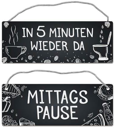 Mittagspause - In 5 Minuten wieder da Wendeschild mit Kordel