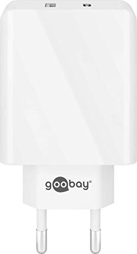 Goobay 44961 USB-C PD (Power Delivery) Dual Port Schnellladegerät 28W, Plus USB-A, Ladegerät/Netzteil/Charger für USB Typ C und Typ A Geräte, weiß