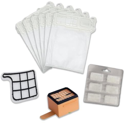 DL SERVICE Ricambi Kit adatto a Folletto Vk 135/136 | 6 Sacchetti + 1 Filtro Hepa + 1 Griglia Motore + 6 Profumi per Manutenzione e Pulizia del Folletto