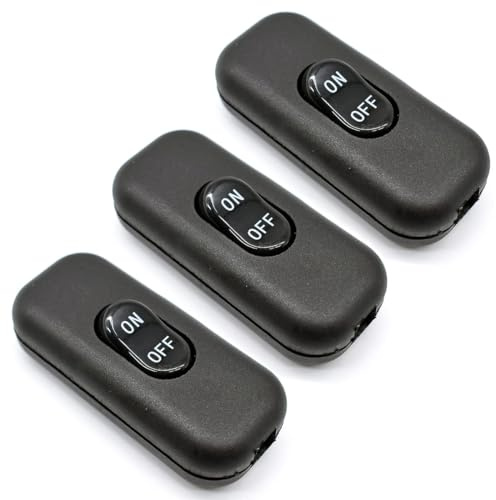 Greluma 3 Pz Interruttore on/off in linea,interruttore con cavo in linea nero,interruttore con pulsante in linea per apparecchio,interruttore a bilanciere con cavo della lampada AC 250V 6A,per Luci