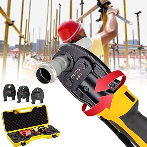 Herramienta de prensado hidráulico de tuberías con batería, baterías de 12 V y 3 troqueles (Dn15, Dn20, Dn25) - Herramienta de prensa hidráulica portátil para un crimpado eficiente de cables