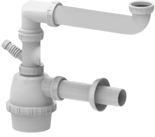 Schläfer 4395311 | Siphon universel 1 1/2 - diam. 40 mm avec prise machine à laver - réglable en hauteur, gain de place, rapide et facile à nettoyer, Siphon à flasque peu encombrant blanc.