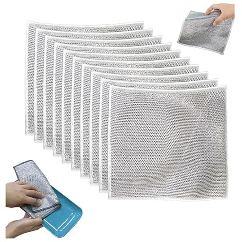 Wire Dishwashing Rag, 10 Pcs 2025 New Multipurpose Wire Dishwashing Rags for Wet and Dry Reusable Premium Metal Scrubbing Pads Sponge Cooktop Wire Dishcloth Clean Cloths for Home Kitchen