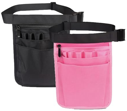 2 pièces Sacs Ceinture Infirmière avec Ceinture Réglable, Organisateur de Soins Multifonction avec Plusieurs Compartiments,Banane Résistant pour Femme & Homme, Hôpital, Clinique, Servi (Rose + Noir)