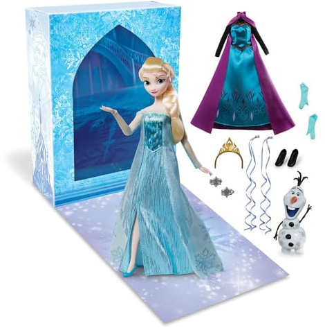 Disney Store Official Elsa Story Doll (Blue Dress) - 11 Inches - Includes Coloring Book and Additional Dress, Princess Doll in Classic Outfit, Disney Princess Toys for Girls