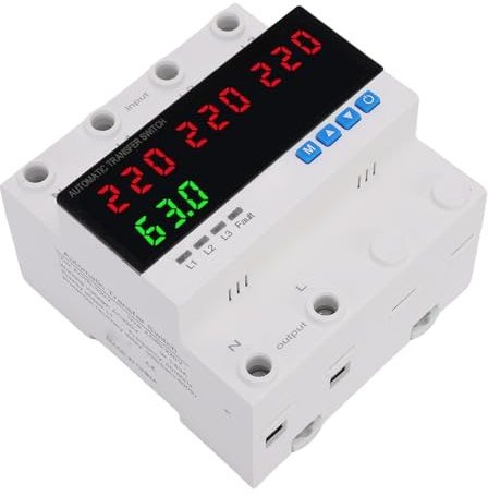 Sorandy Commutateur de Transfert Automatique 63A, Interrupteur de Protection triphasé, Interrupteur avec Affichage LED et Disjoncteur Réglable, Idéal pour les Générateurs et les Onduleurs