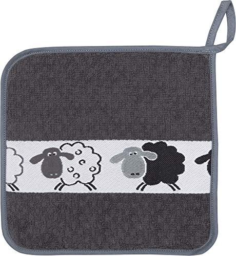 Kracht Topflappen Schafe, schwarz, Frottier 1 er, 100 % Baumwolle