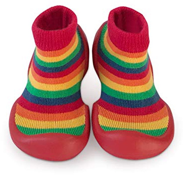 Step Ons Rubber Sole Baby Sock Shoes by Sock Ons - Baby First Shoes - Toddler Sock Shoes for Crawling, Cruising and Walking! (Rainbow Stripe)