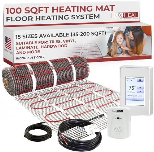 LuxHeat 100sqft Floor Heating Mat Kit – 240v Underfloor Electric Heating System – Radiant Heated Flooring System for Tile & Laminate Includes UDG4 Programmable Thermostat w/GFCI, Monitor & Sensor