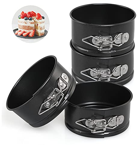 LEADSTAR Klein Springform, 4 Stück 4‘’ Mini Kuchenform Backformen Kleine Runde Tortenform Kuchenbackform Backutensilien Set Beschichtet Antihaft mit Abnehmbarer Flachboden