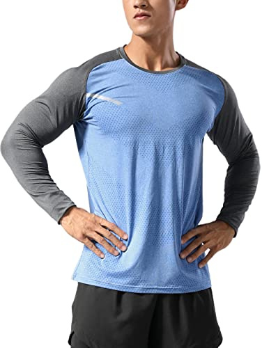 Muscle Alive Uomo Magliette da Corsa Sport Manica Lunga Fitness Bodybuilding T-Shirts Asciutto Superiore Felpe Blu M