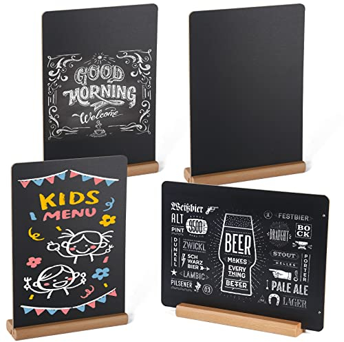BESTOOL 4 Stück Kreidetafel, Tisch Kreidetafel mit Sockel Doppelseitige Buffet Schilder Preisschilder Aufsteller Getränkekarte für Geburtstag Hochzeit Bar Café, 22 x 30cm