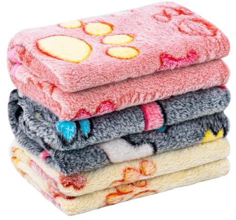 MICOOYO Lot de 3 couvertures en polaire moelleuse et lavables pour animal de compagnie pour chats, chatons, chiots – Couverture chaude à imprimé de pattes pour chiens de petite, moyenne et grande