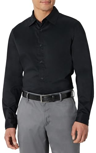 Amazon Essentials Camicia da Uomo a Maniche Lunghe Elasticizzata Slim Fit, Nera, XXL