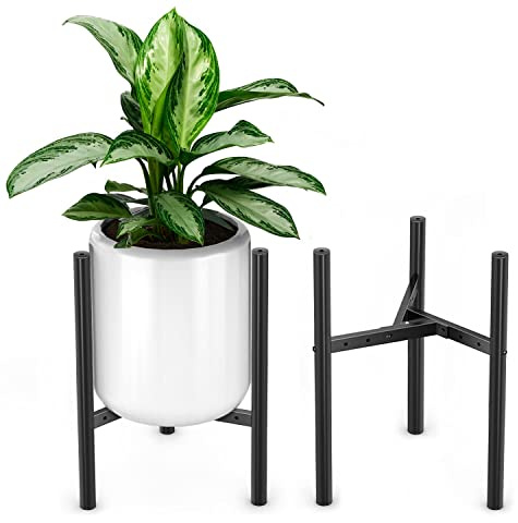 Mutool Adjustable Plant Stand, Metal Plant Stands Indoor Outdoor, Modern Plant Holders Plant Rack, Flower Stand Holder for 8-10 in Plant Pot, Set of 2,Black