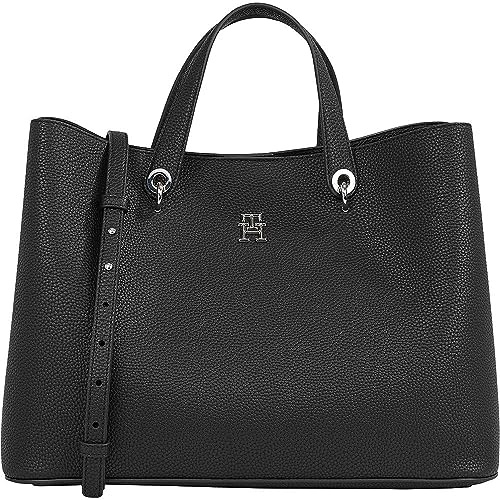 Tommy Hilfiger Damen Satchel Tasche Emblem abnehmbarer Schulterriemen, Schwarz (Black), Einheitsgröße