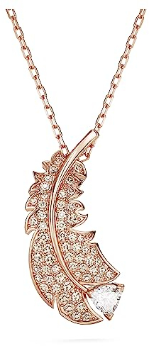 Swarovski Nice Feather Pendant Necklace, White Zirconia and Pink Crystals with Rose Gold-Tone Plating, from the Nice Collection