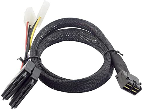 Allowish 2 portar Mini SAS SFF-8643 4I till 2 portar SAS SFF-8639 med Power Server Adapter kabel (1 m, svart)