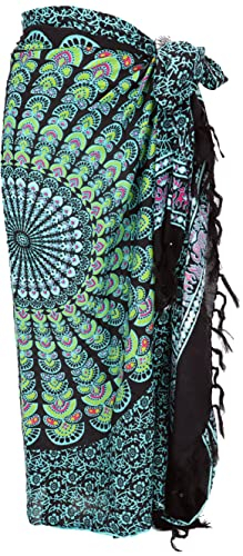 GURU SHOP Bali Sarong, Wandtuch, Wickelrock, Mandala Pareo - Schwarz, Herren/Damen, Synthetisch