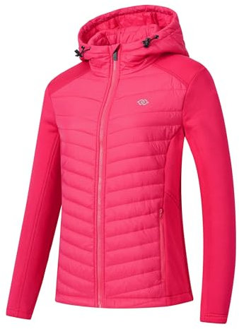 MoFiz Damen Outdoorjacke Daunenjacke Übergangsjacke Winterjacke Casual Steppjacke Running Hybrid Jacke Leicht Warm Rosenrot XL