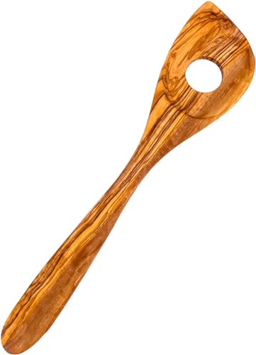 Balna 1 Stück Kochlöffel aus Olivenholz 30 cm - Risottolöffel Holzkochlöffel mit Loch und Ecke - Kochlöffel Holz