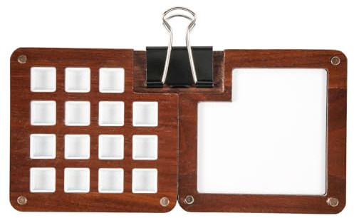 Mini Portable Palette, 15 Grids Wooden Tiny Watercolor Palette Empty Small Paint Palette Pocket Magnetic Sketchbook Palette Walnut Travel Paint Tray for Painters and Artists, 1 Clip (Without Pigment)