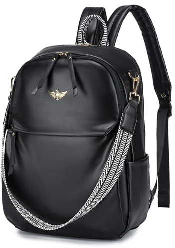 BAGZY Handbagage Ryggsäck 40x30x10 Lufthansa Damer Vattentät 14 Tums Laptop Ryggsäck Elegant Dagsryggsäck Väska 2 i 1 Ryggsäck Kvinna PU Läder Arbetsväska Affärsresor Skolryggsäck Svart