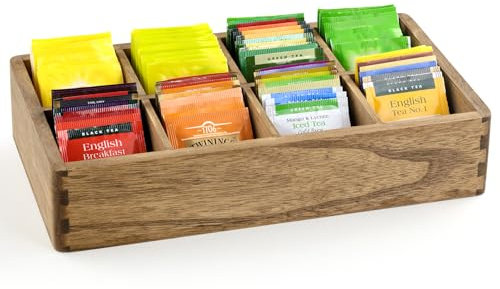 KIRIGEN Holz Teebox Organizer mit 8 Fächern - Teebeutel Aufbewahrungsbox für Küche, Büro & Zuhause - Vielseitige Teebeutelhalter aus Massivholz für Teebeutel, Kaffee & Gewürze gelb-braun